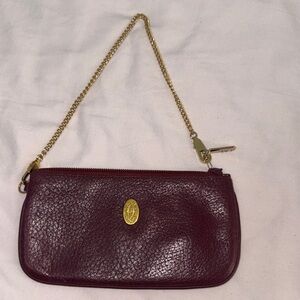 Cartier Vintage Burgundy Small Leather Clutch with Gold Chain